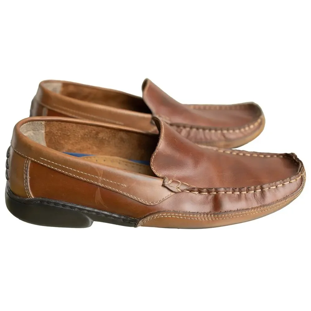 St. John's Bay Men's Brown Leather Driving Loafers Sz 11D Venetian Slip On Moc's